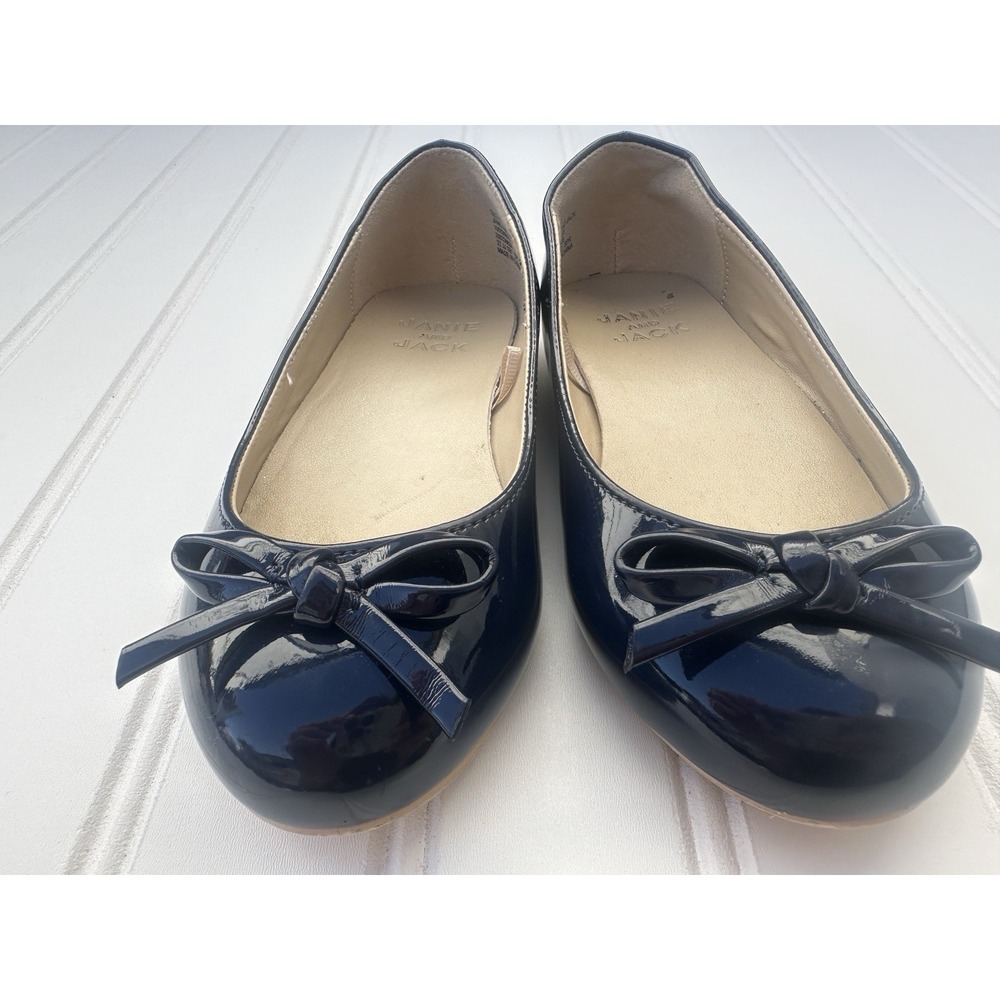 Jamie and Jack Girls Navy Blue Patent Bow Ballet Flats Slip Ons Size 11